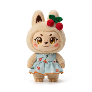 Cherry Print Blue Dress Fits Labubu 17cm Plush