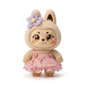 Pink Bear Print Frill Dress Fits Labubu 17cm Plush
