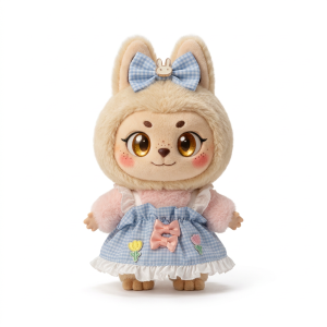 Blue Check Apron Dress Fits Labubu 17cm Plush