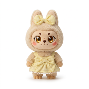 Yellow Frill Gingham Bow Dress Fits Labubu 17cm Plush