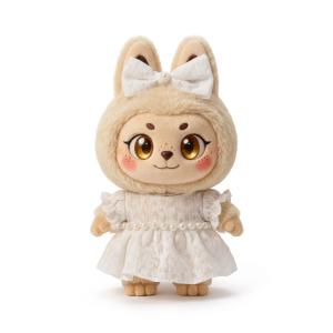 Cream Textured Frill Dress Fits Labubu 17cm Plush