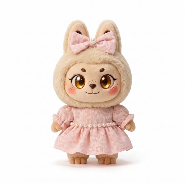 Pink Puff Sleeve Dress Fits Labubu 17cm Plush