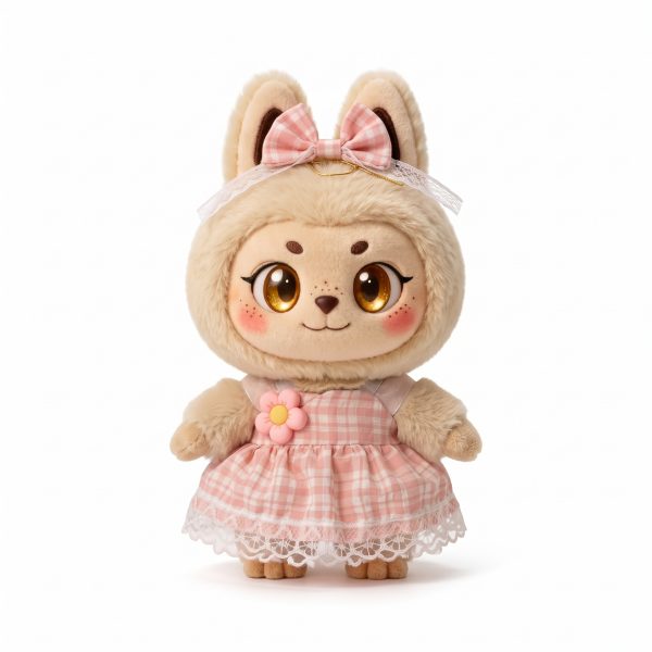 Check Lace Dress Handmade Outfit Fits Labubu 17cm Plush