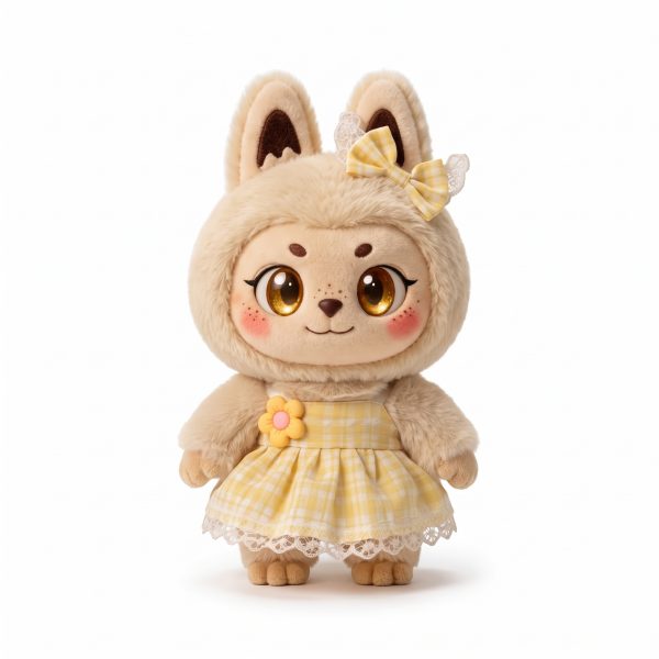 Yellow Gingham Lace Dress Fits Labubu 17cm Plush