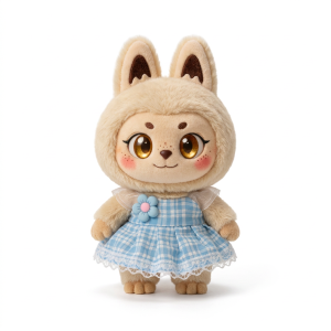 Blue Gingham Flower Dress Fits Labubu 17cm Plush