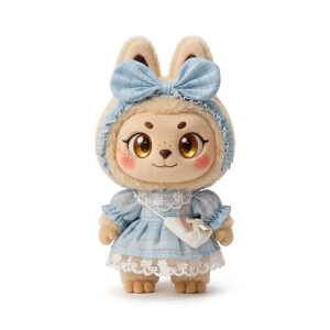 Blue Linen Dress and Heart Bag Fits Labubu 17cm Plush