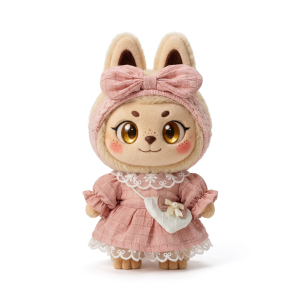Pink Linen Dress and Scarf Fits Labubu 17cm Plush