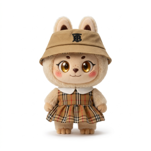 Beige Check Pleat Skirt Set Fits Labubu 17cm Plush
