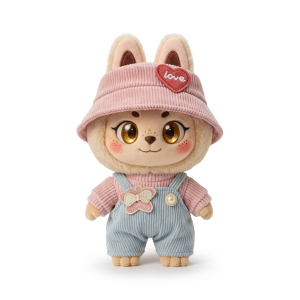 Pink Cord Hat Dungaree Set Fits Labubu 17cm Plush