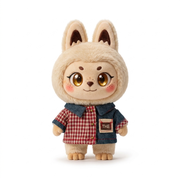 Plaid Shirt Denim Vest Fits Labubu 17cm Plush