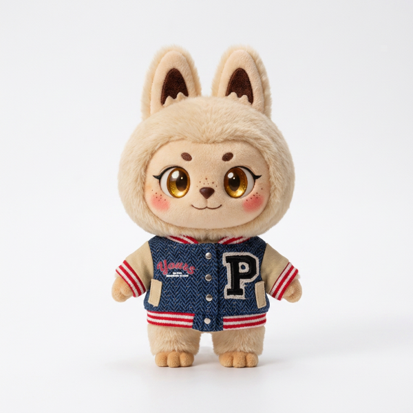 Navy Letter Varsity Jacket Fits Labubu 17cm Plush