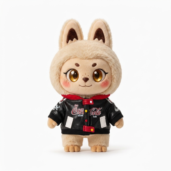 Black Biker Jacket Red Trim Fits Labubu 17cm Plush