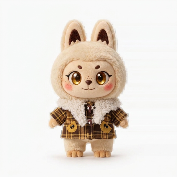 Fur Collar Plaid Jacket Fits Labubu 17cm Plush