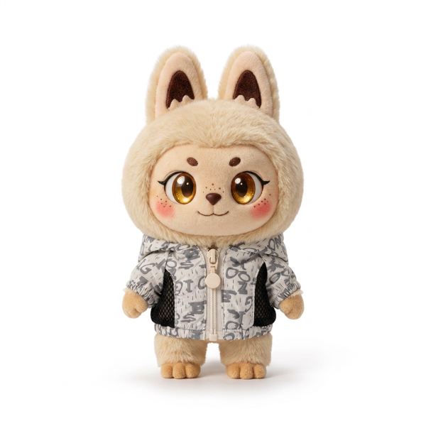 Grey Allover Print Hoodie Fits Labubu 17cm Plush