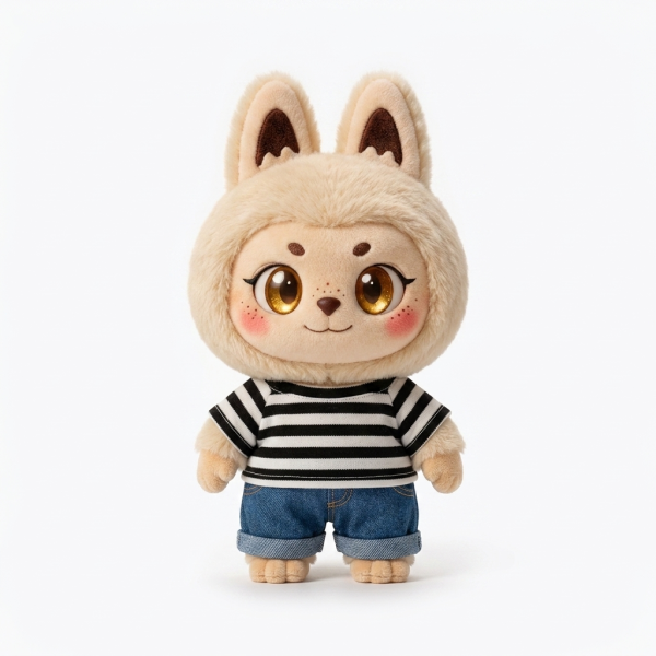 Stripe Tee Denim Shorts Fits Labubu 17cm Plush