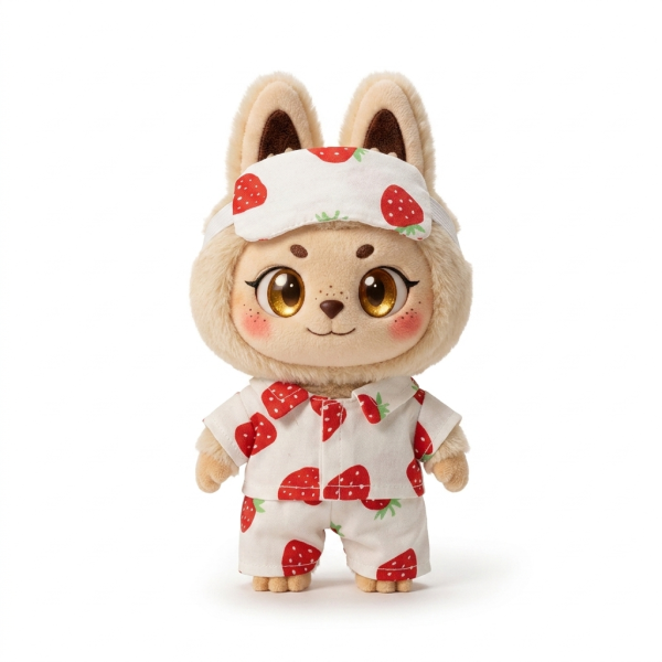 Strawberry Print Pyjama Hood Set Fits Labubu 17cm Plush