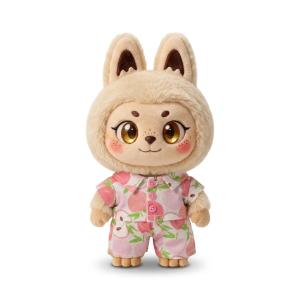 Peach Print Pyjama Hood Set Fits Labubu 17cm Plush